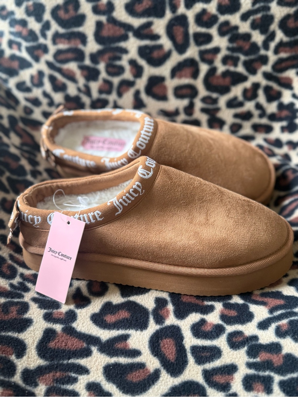 Juicy Couture Kids Tan Slip-On Faux-Suede Fleece-Lined Slippers